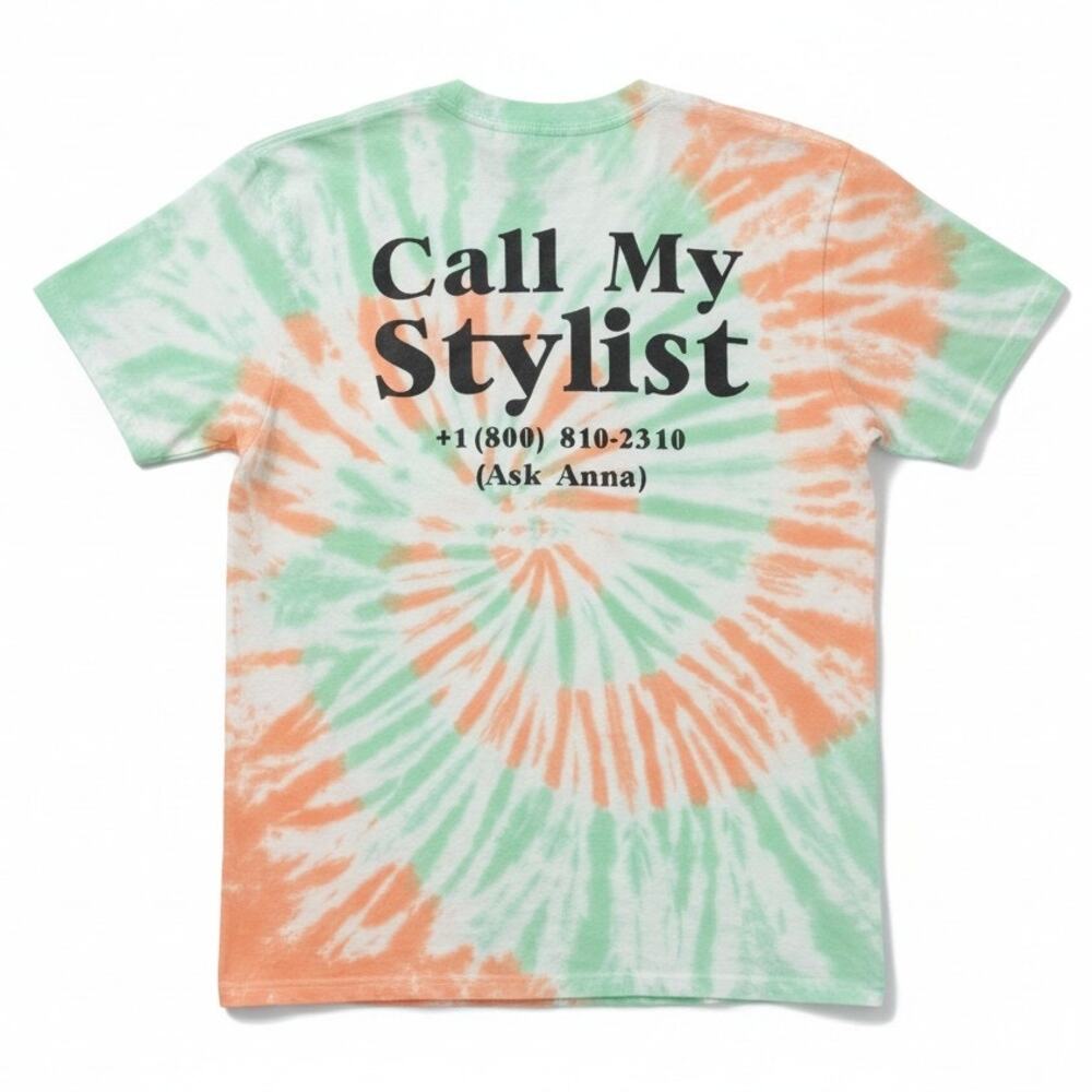 Eleven Paris Men's Small Green Orange Tie Dye Call My Stylist T-shirt Casual